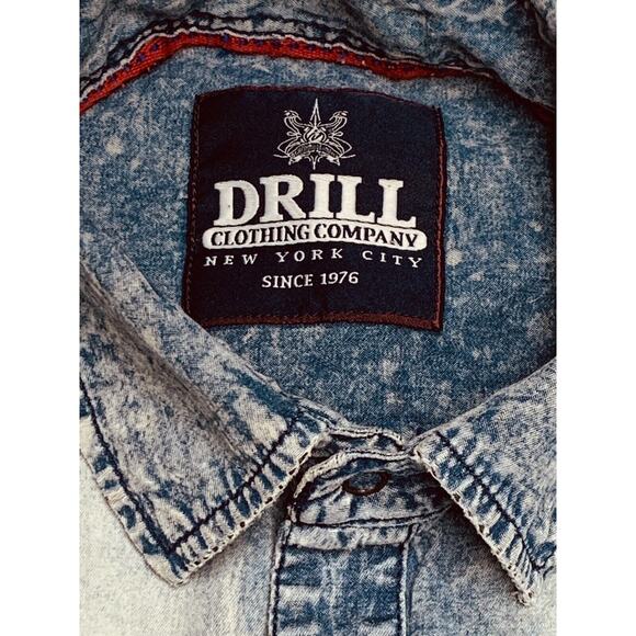 DRILL Clothing Company NYC Snap Distressed Blue 44" Chest Tab Sleeve Splatter - Picture 8 of 16